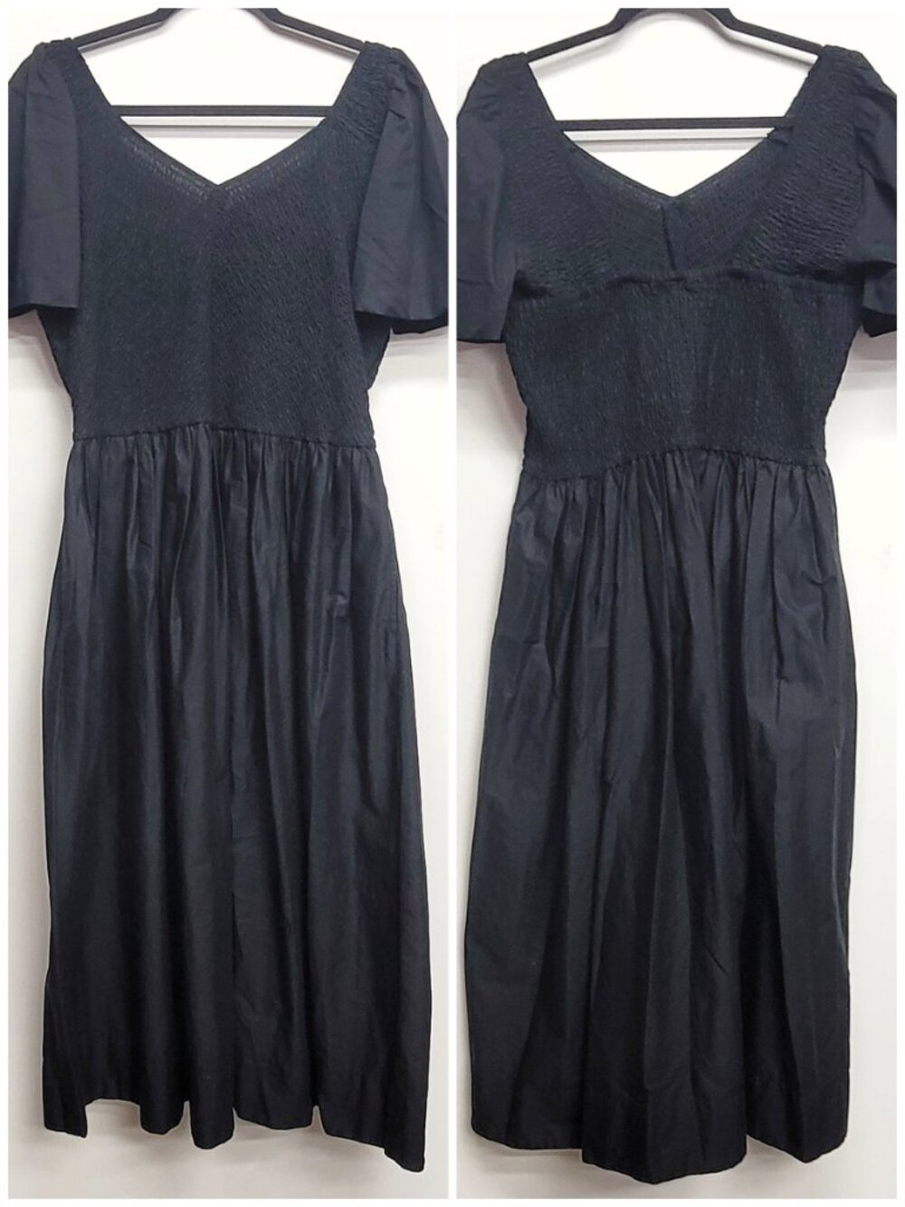 Lane Bryant 18/20 Black Smocked Bodice Flutter Sleeve Midi Dress